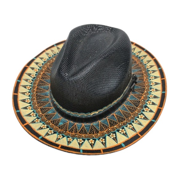 Madalais Accessories - Madalais Mexican Hand Painted Fedora Floral Straw Hat Boho Chic Cowgirl 3311